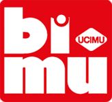 Logo BIMU: fiera internazionale di macchine utensili, robot e automazione. Rosso e bianco.
