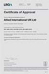 Certificazioni ISO 14001, ISO 9001 e ISO 45001 di LRQA per Allied International UK.